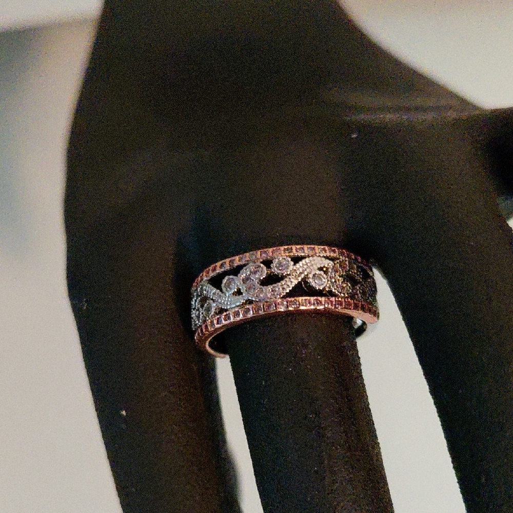 S925 Sterling Silver Copper Color and Silver Swirl Ring